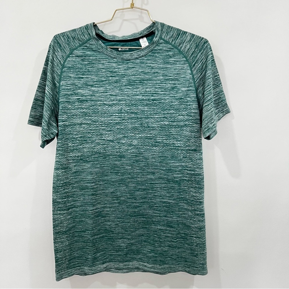 Zella Heathered Green Melange Seamless Size Large Performance T-Shirt  Athletic